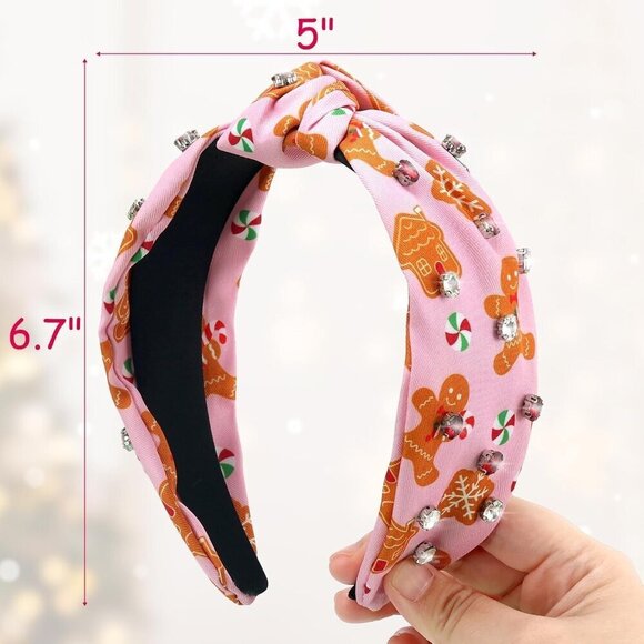 Holiday Gingerbread Headbands Women Girls Rhinestone Fabric Gift Pack